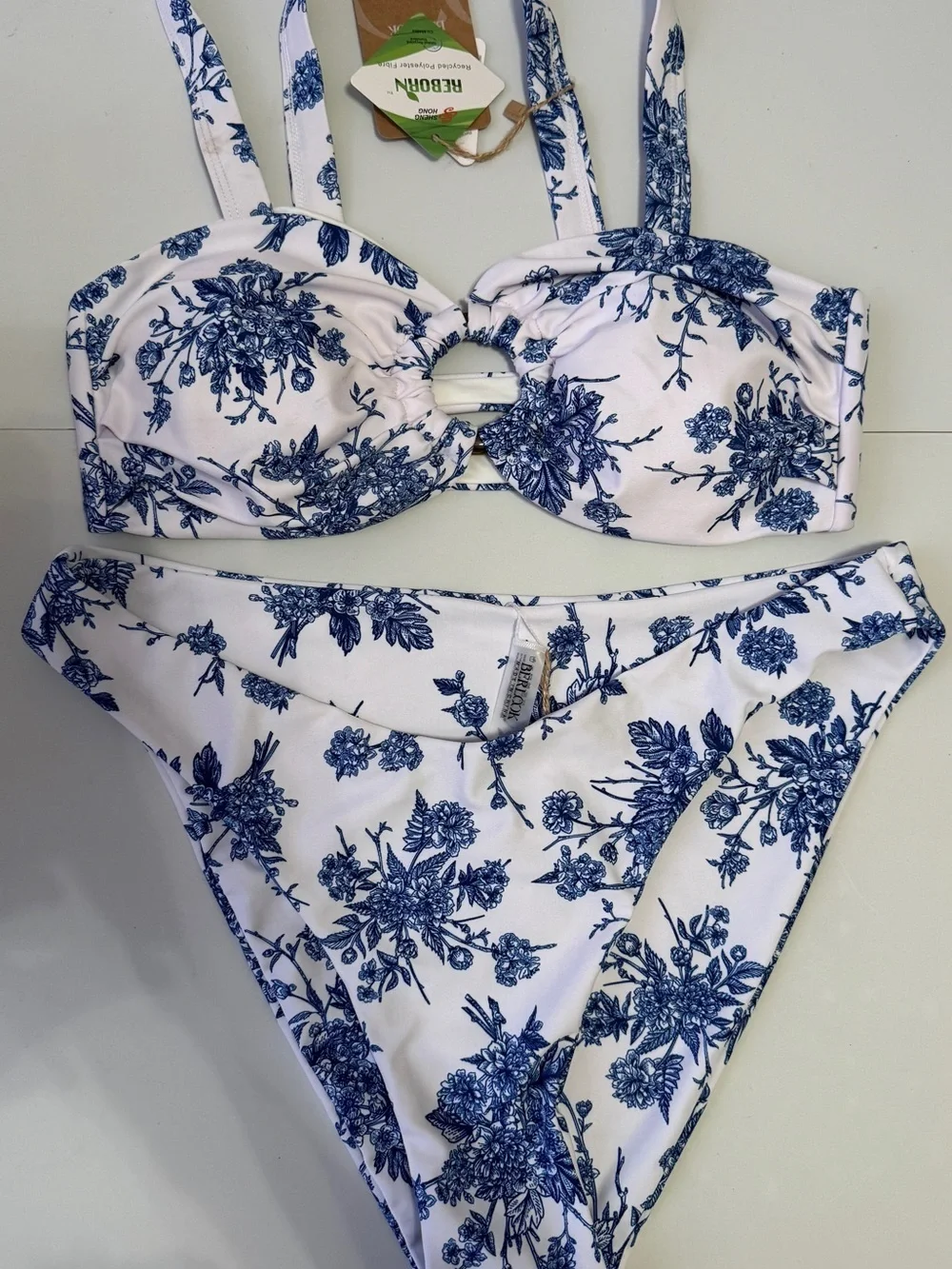 White & Blue Floral Two-Piece Bikini Set